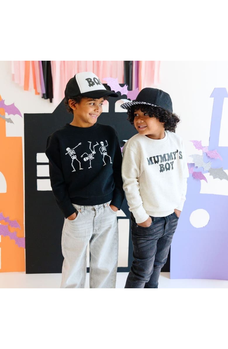 Sweet Wink Silly Skelly Glow In The Dark Halloween Sweatshirt, Alternate, color, 