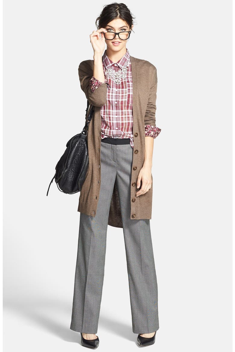 'Taylor' Contrast Waist Print Suit Pants, Alternate, color, BLACK- CREAM TEXTURE