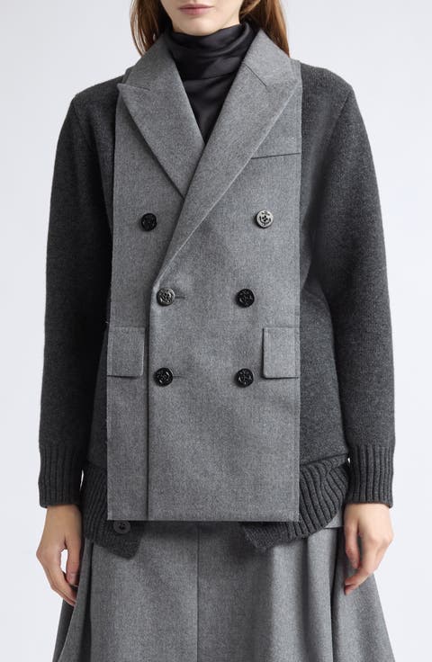 Mixed Media Flannel Panel Wool Blend Cardigan