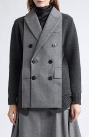 Sacai Mixed Media Flannel Panel Wool Blend Cardigan