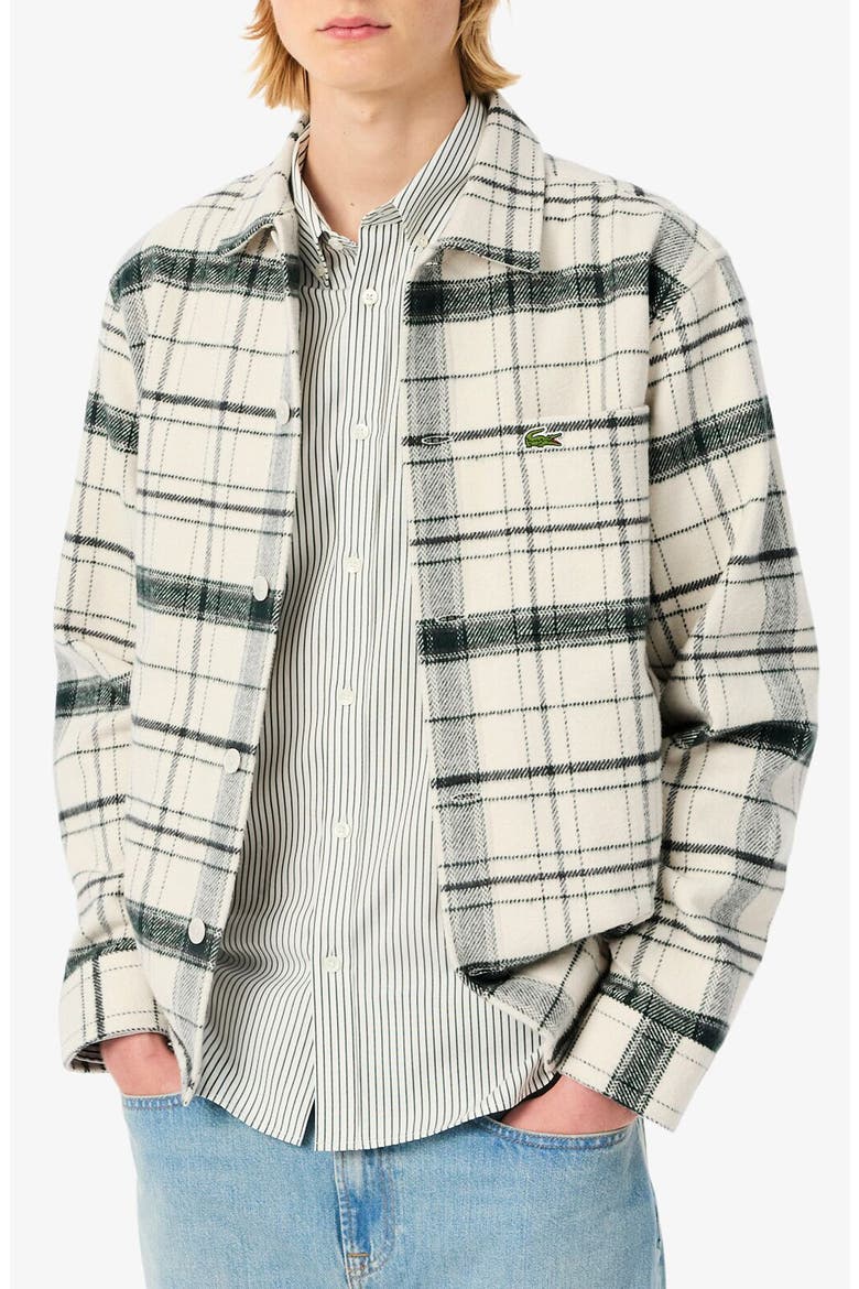 Plaid Flannel Button-Up Overshirt, Main, color, WHITE/ GREEN/ GREY CHINE