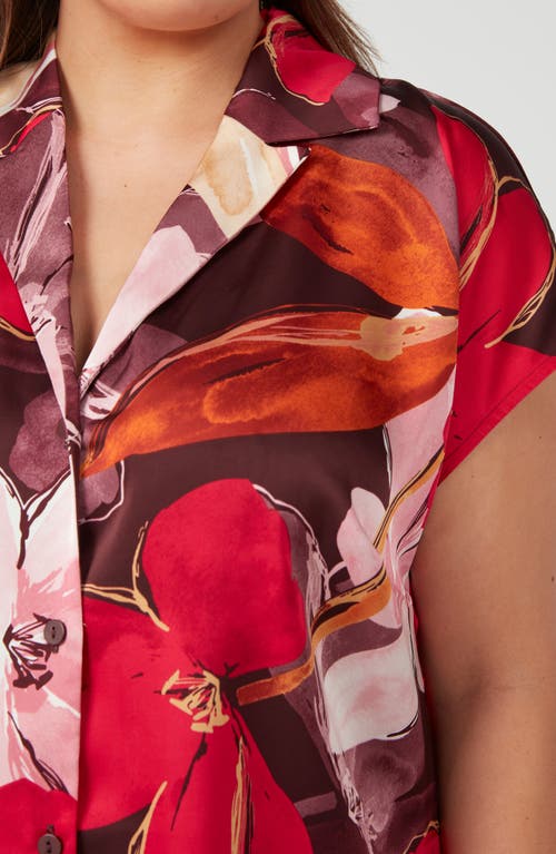 ESTELLE ESTELLE SCARLETT CAP SLEEVE SATIN BUTTON-UP SHIRT 