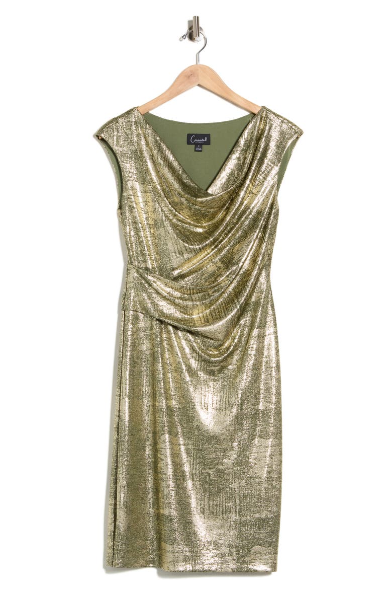 Drape Neck Side Pleat Sheath Dress, Alternate, color, OLIVE