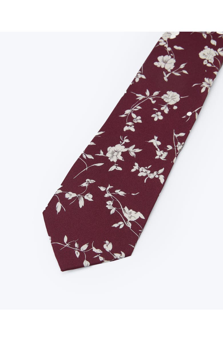 Knottery & Co Floral Printed Silk Tie, Alternate, color, Burgundy