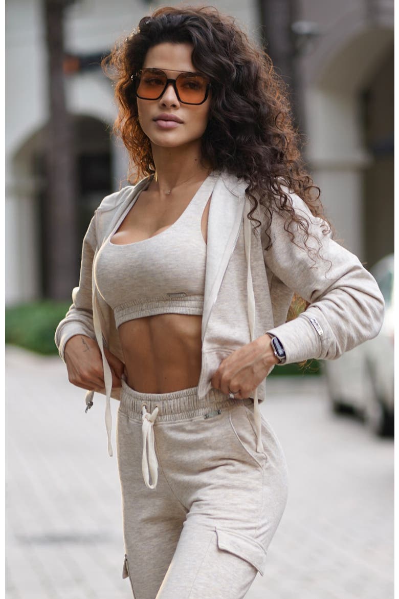 Sweat Lounge Bra, Alternate, color, Heathered Oatmeal