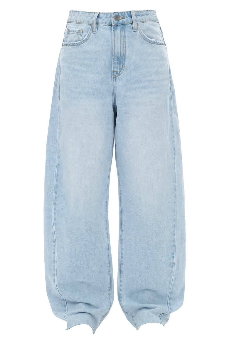 Raw Hem Super High Waist Barrel Jeans, Alternate, color, LIGHT BLUE