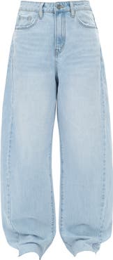 Bayeas Raw Hem Super High Waist Barrel Jeans
