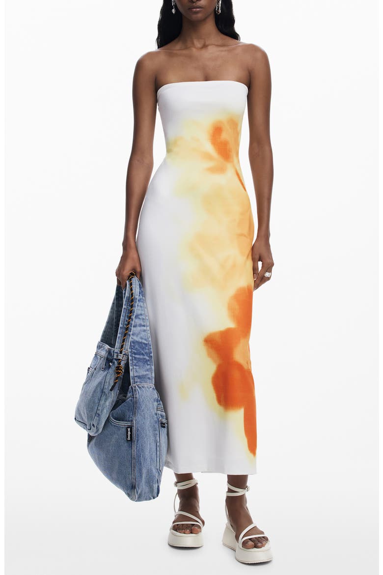 Abstract Placed Floral Strapless Maxi Dress, Main, color, LIGHT BEIGE