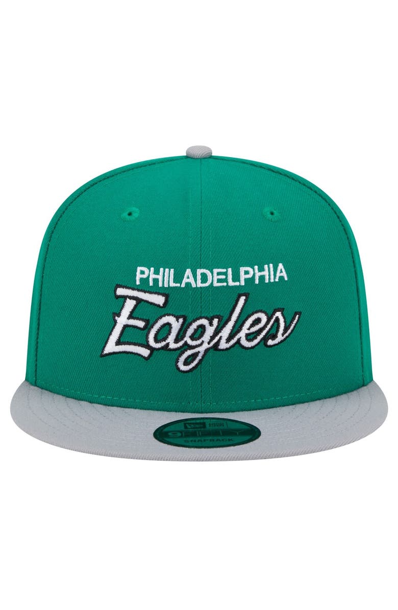 New Era Men's New Era Kelly Green/Silver Philadelphia Eagles Historic Script 9FIFTY Snapback Hat, Alternate, color,