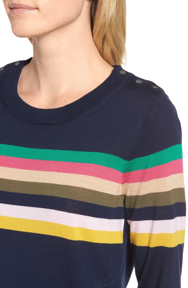 J.Crew Tippi Sweater in Multistripe with Shoulder Buttons, Alternate, color,