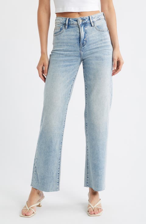 Raw Hem Straight Leg Jeans