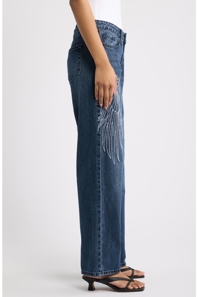Britney Wing Embroidered Wide Leg Jeans, Alternate, color, 35D - DARK WASH