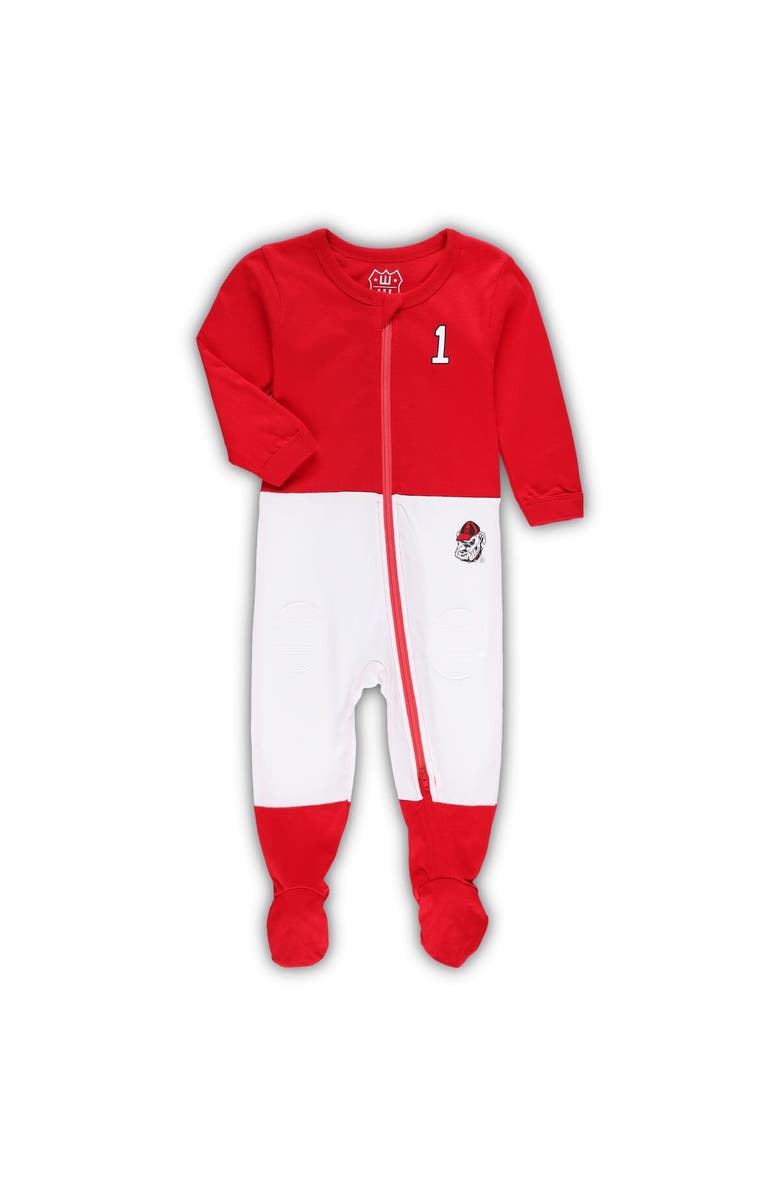 Wes & Willy Infant Wes & Willy Red Georgia Bulldogs Football Uniform Full-Zip Footed Jumper, Alternate, color,