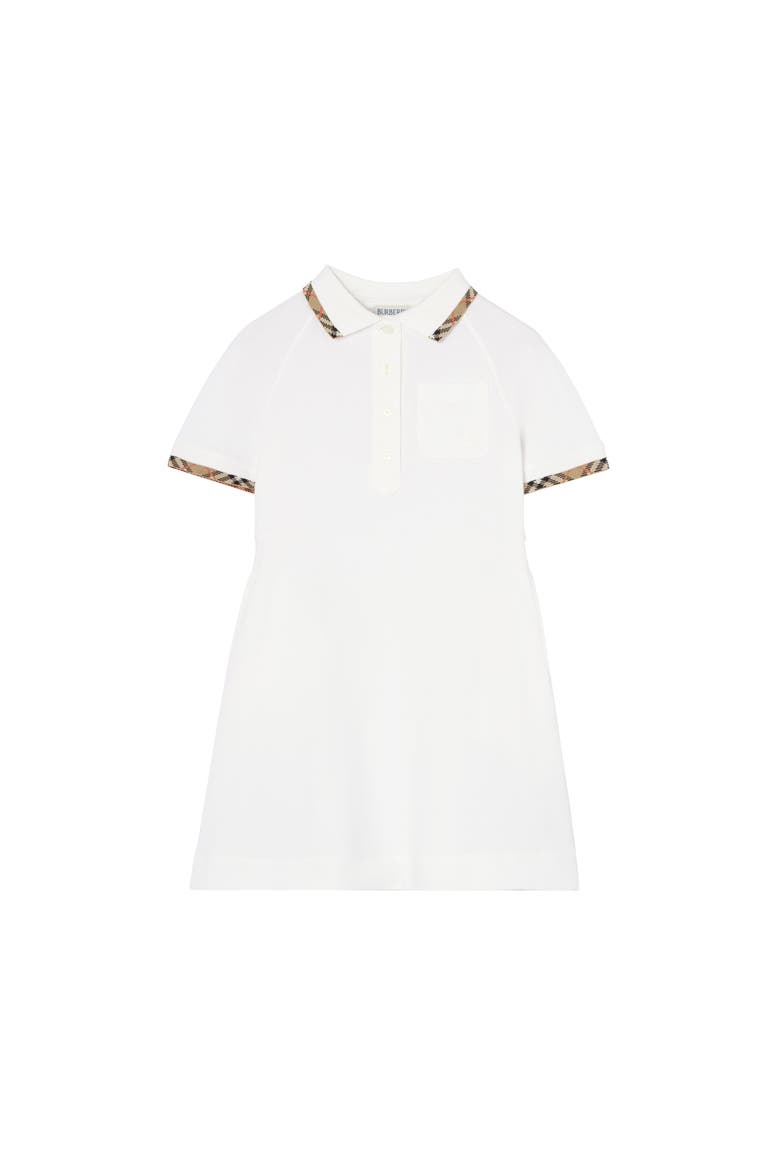 Girls' Check Trim Cotton Polo Shirt Dress, Main, color, White
