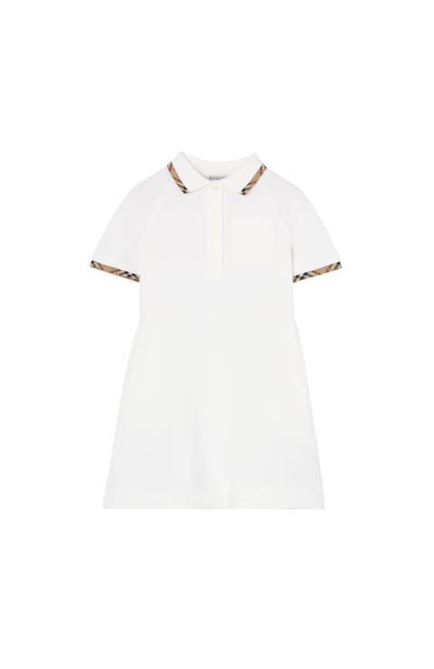 Check Trim Cotton Polo Shirt Dress