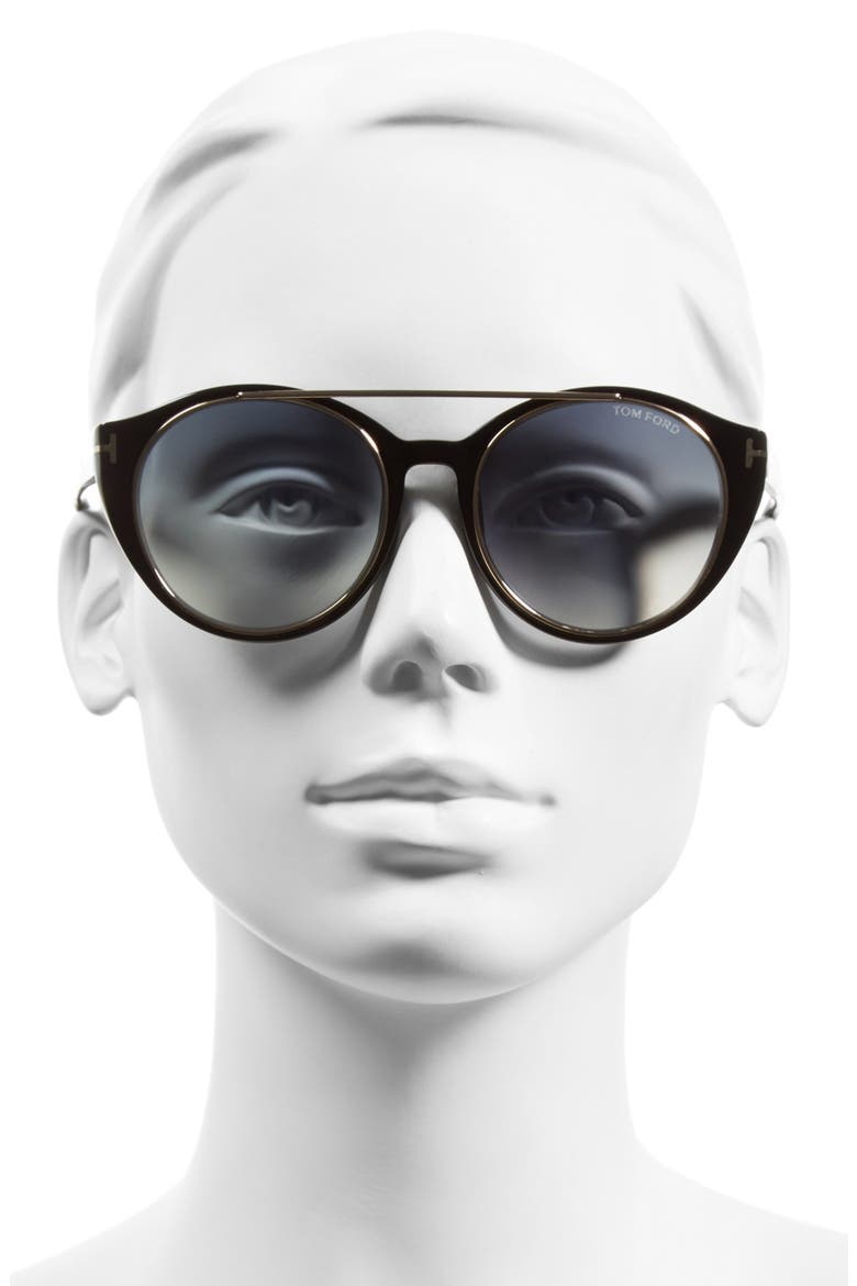 'Joan' 52mm Round Sunglasses, Alternate, color, BLACK/ GOLD/ GRADIENT BLUE