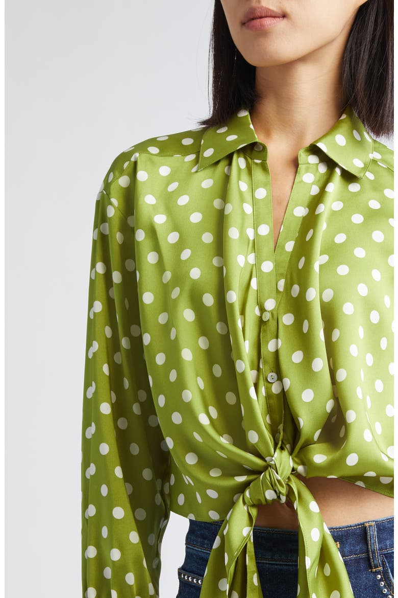 Camille Polka Dot Marianna Tie Front Top, Alternate, color, PICKLE/ IVORY