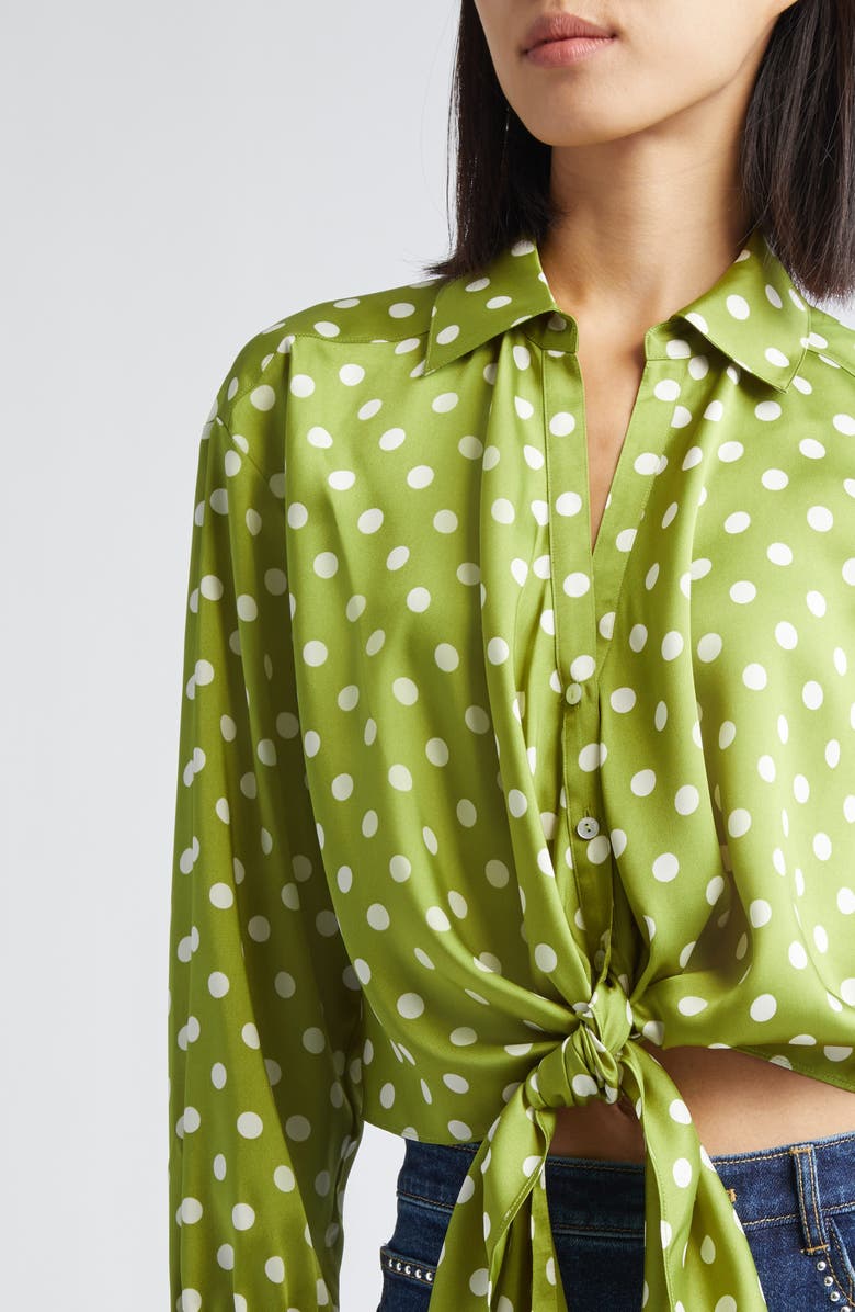 Cinq à Sept Camille Polka Dot Marianna Tie Front Top, Alternate, color, Pickle/ Ivory
