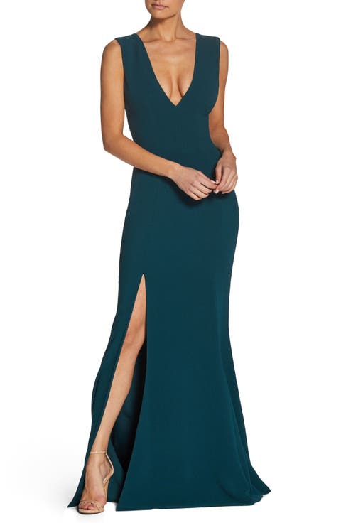 Sandra Plunge Crepe Trumpet Gown