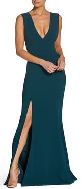 Dress the Population Sandra Plunge Crepe Trumpet Gown