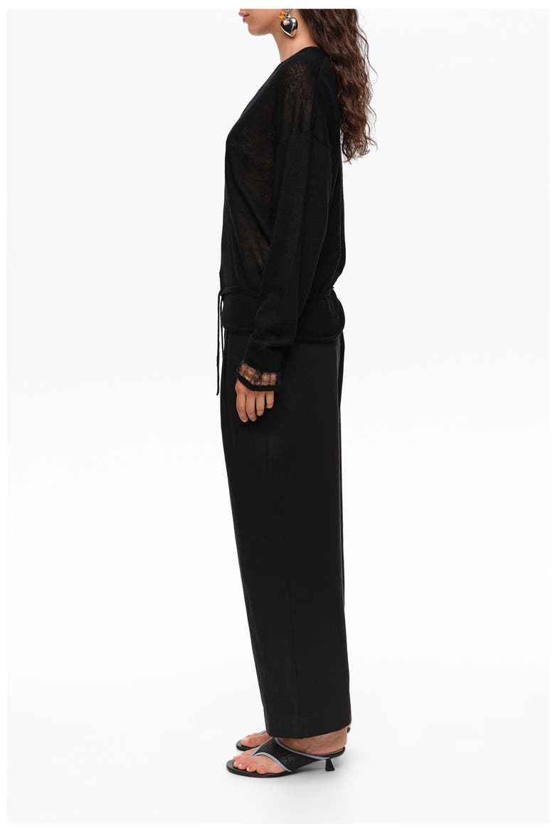 Wool V-Neck Long Sweater, Alternate, color, BLACK