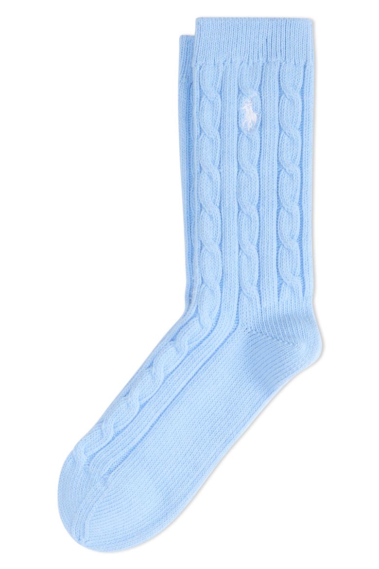 Seasonless Cable Crew Socks, Main, color, LIGHT BLUE