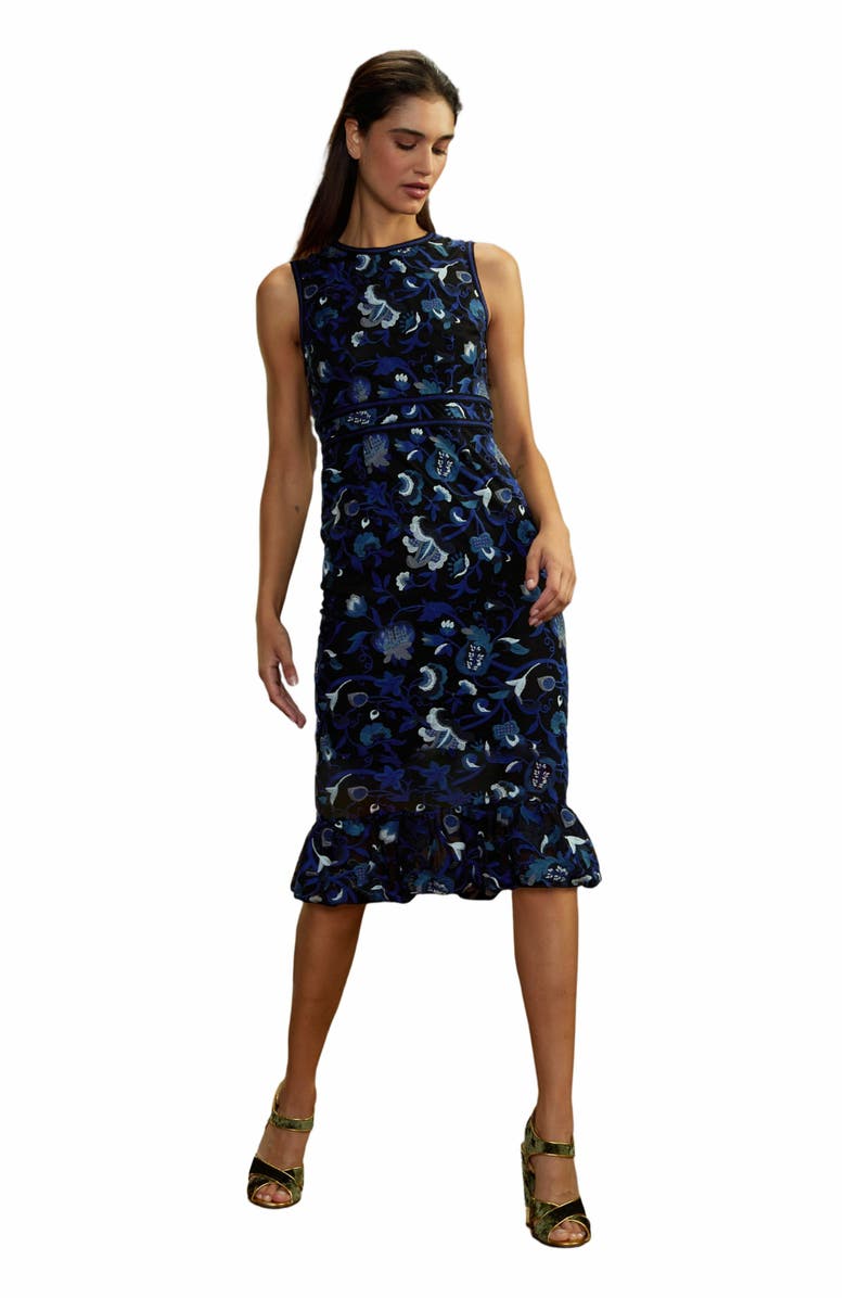 Cynthia Rowley EMBROIDERED SLEEVELESS MIDI DRESS, Alternate, color,