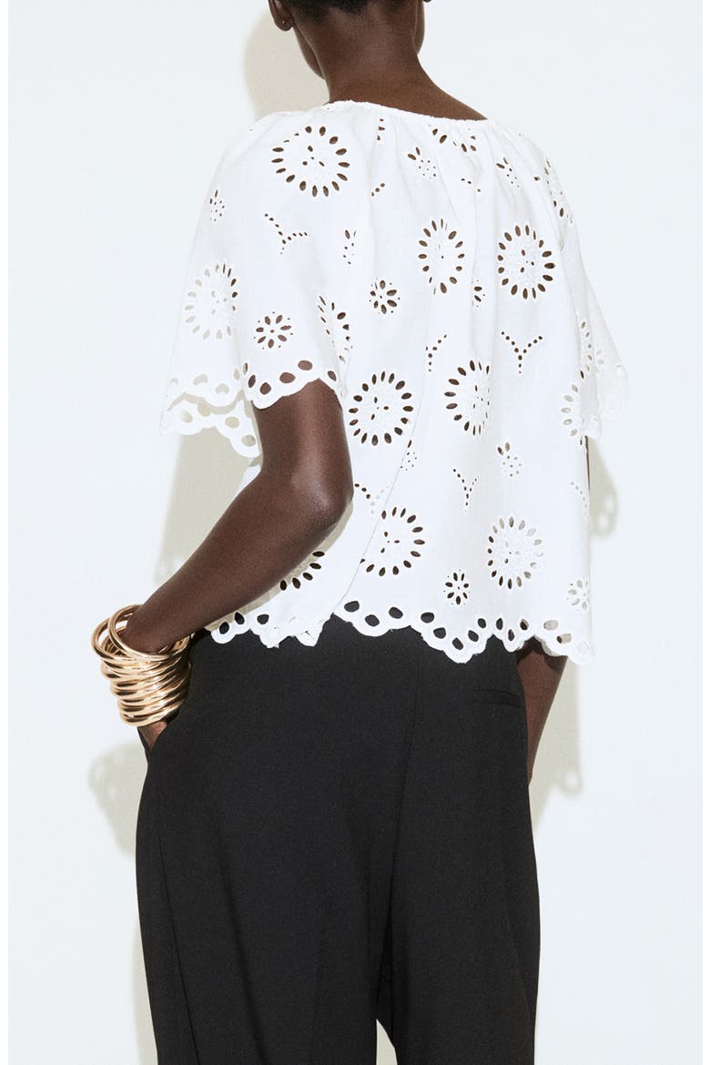 Openwork Embroidered Cotton Button-Up Top, Alternate, color, OFF WHITE