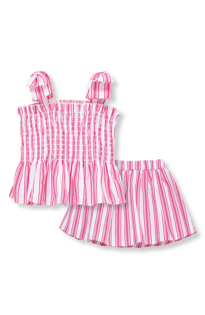 Habitual Kids Stripe Smocked Top & Skirt Set, Main, color, Dark Pink