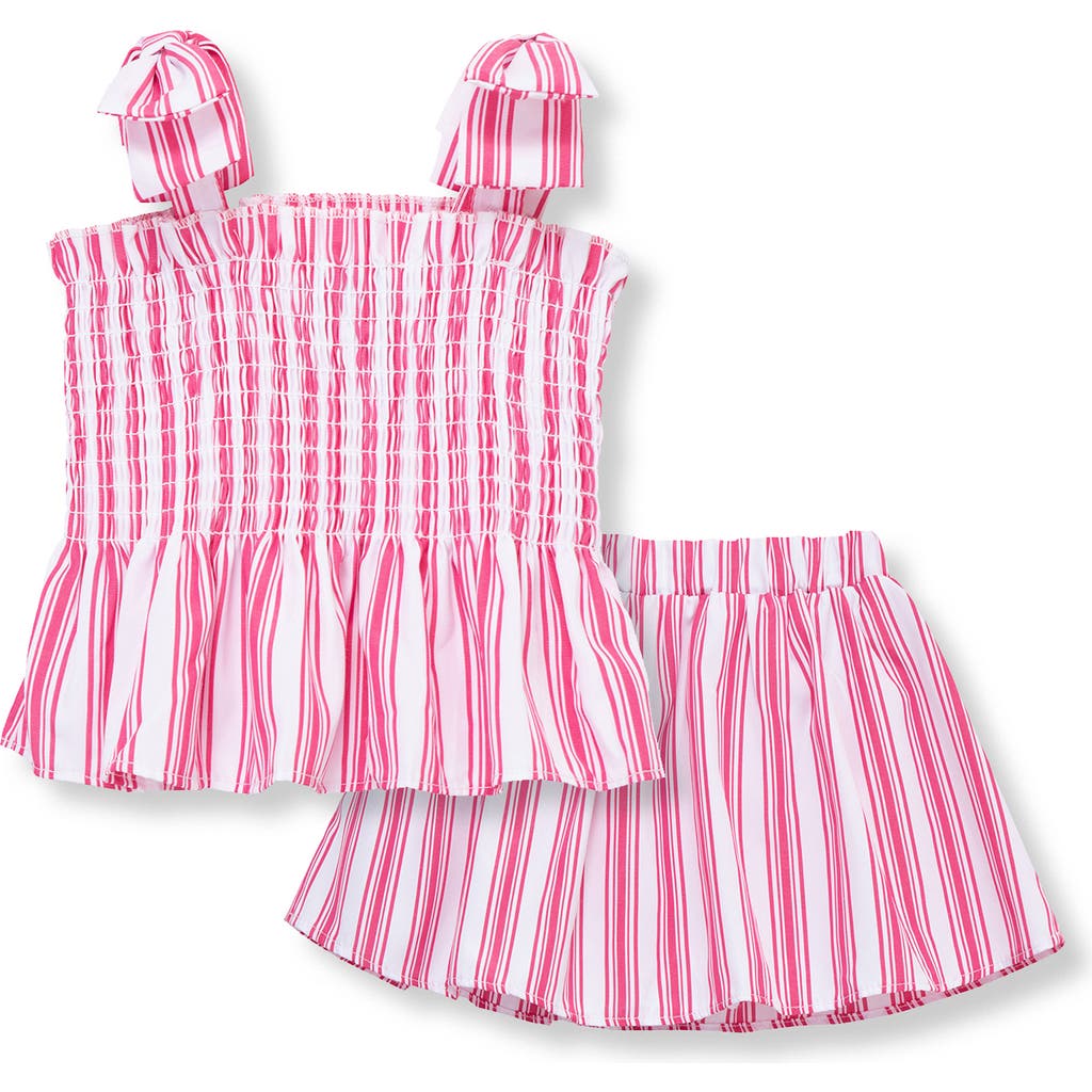 Habitual Kids Stripe Smocked Top & Skirt Set In Pink