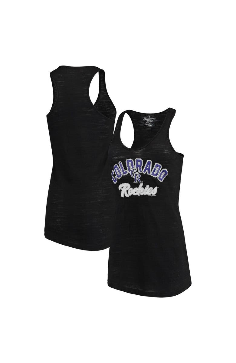 SOFT AS A GRAPE Women's Soft as a Grape Black Colorado Rockies Multicount Racerback Tank Top, Alternate, color,