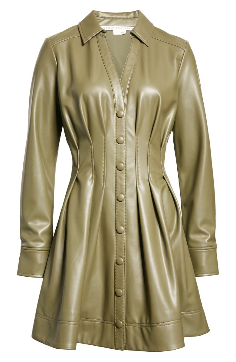 Veronica Beard Ameeta Long Sleeve Faux Leather Shirtdress, Alternate, color, 