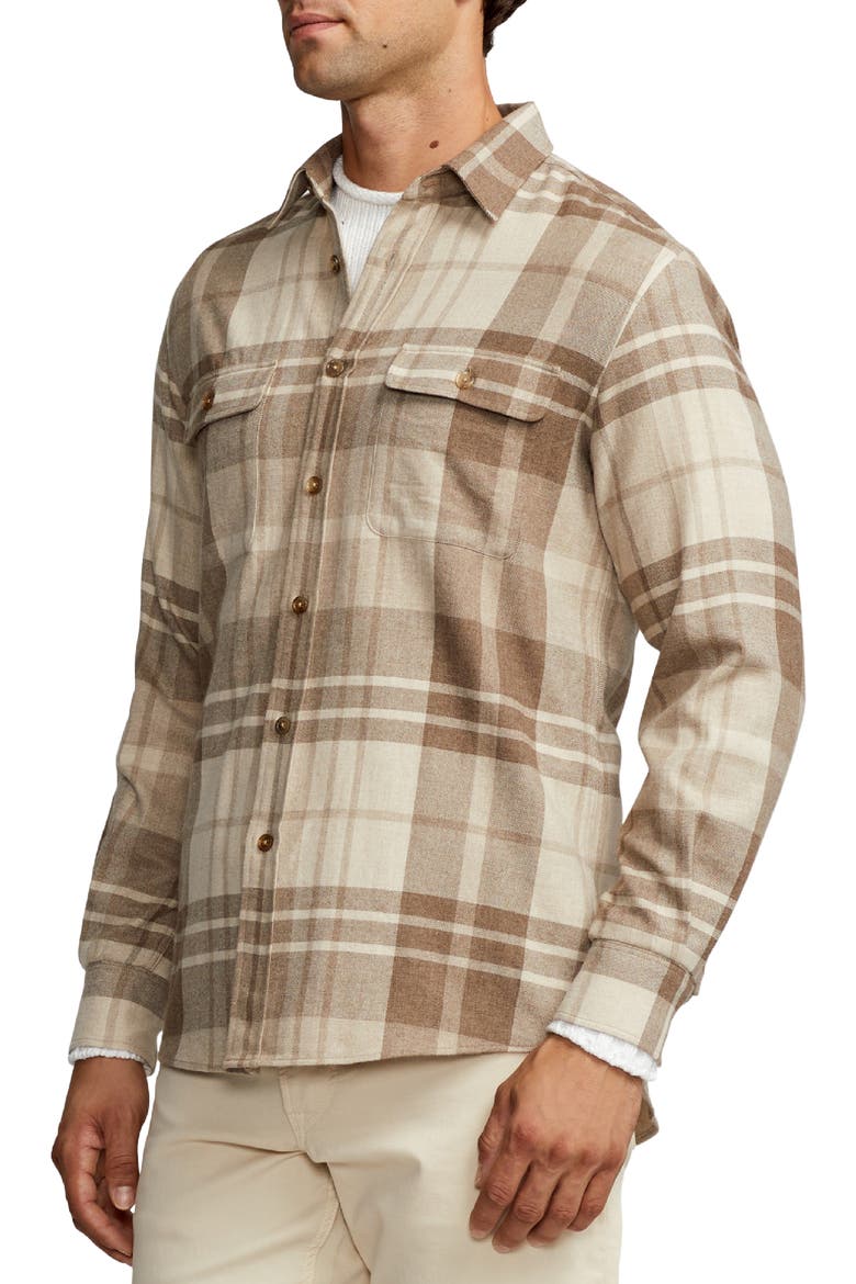 Cooper Plaid Wool, Silk & Cashmere Button-Up Shirt, Alternate, color, TRUFFLE/ TAUPE