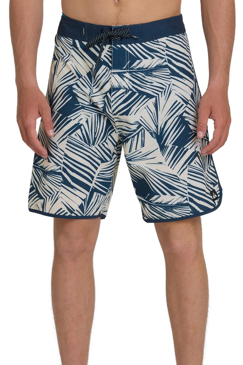Aruba Palm 19" Board Shorts, Main, color, DARK DENIM