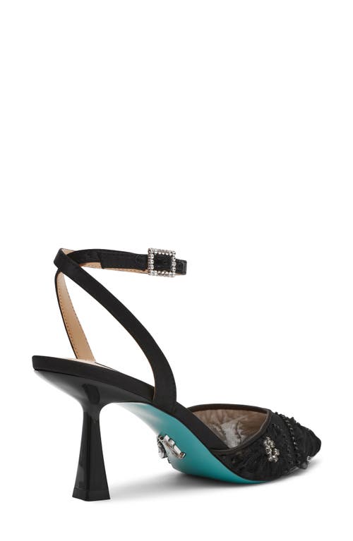 Betsey Johnson Delia Beaded Mesh Ankle Strap Pump In Black