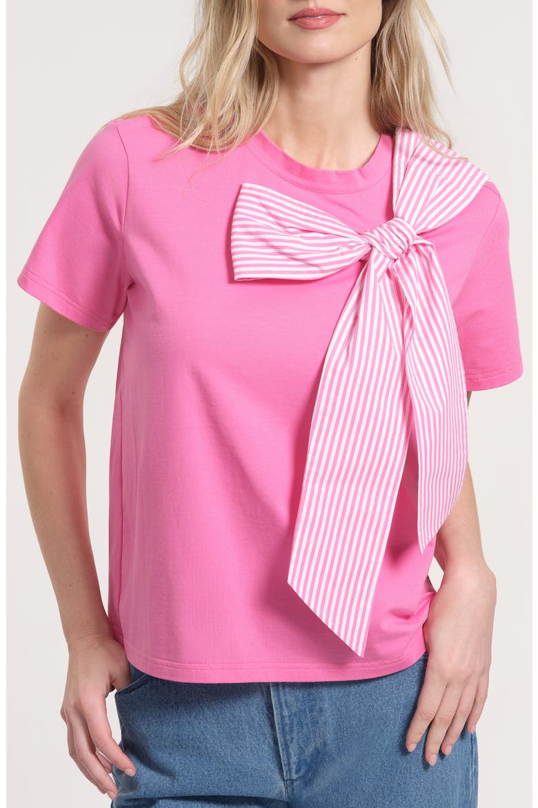 Striped Bow Stretch Cotton T-Shirt, Main, color, LIGHT PINK