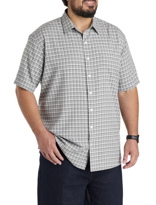 Harbor Bay By Dxl Big & Tall Plaid Microfiber Sport Shirt In Gray