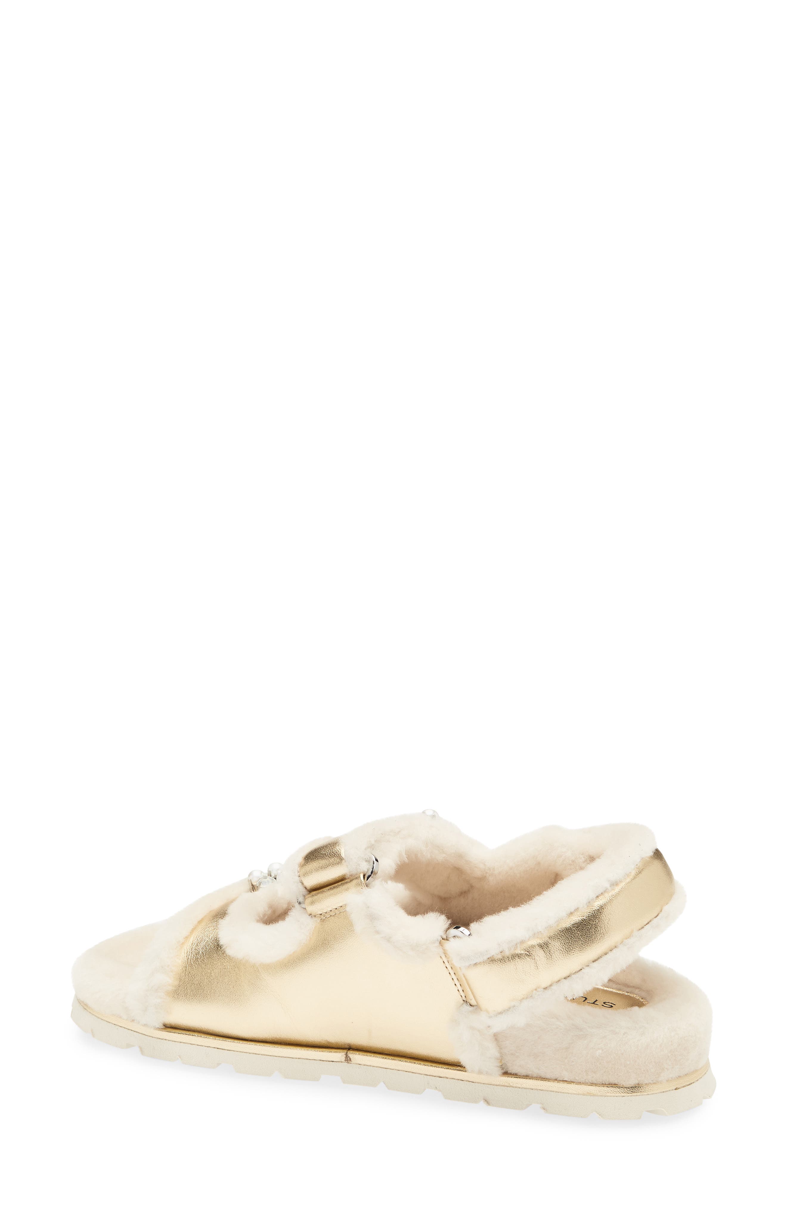 Stuart Weitzman Wynter Genuine Shearling Sandal, Alternate, color, Golden/ Cream