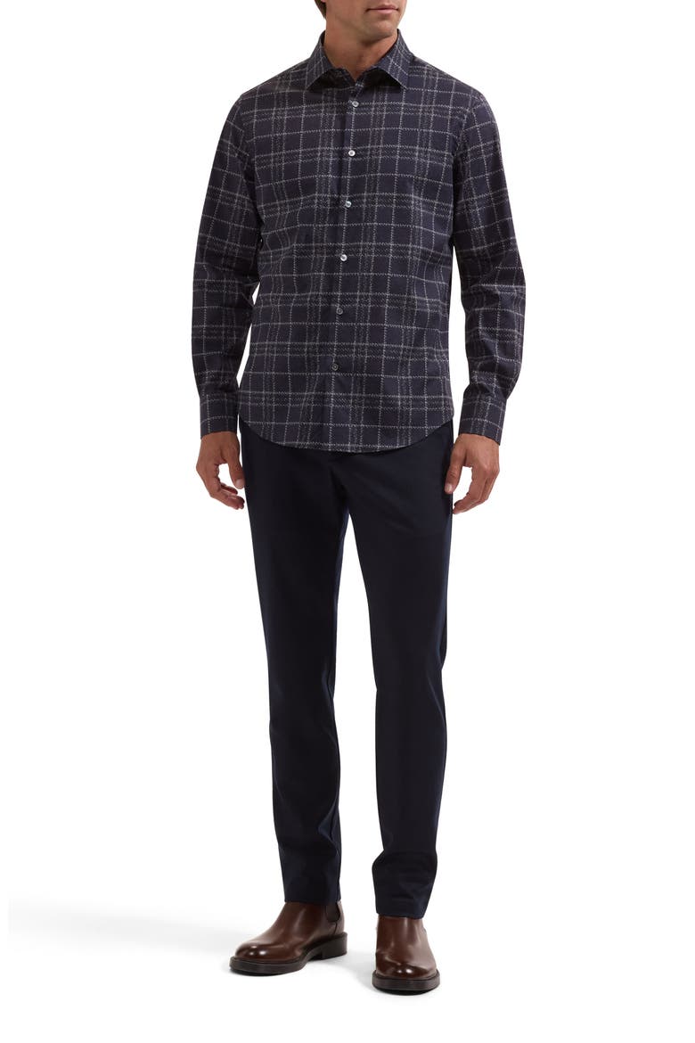 Julian Shaped Fit Plaid Stretch Button-Up Shirt, Alternate, color, BLACK