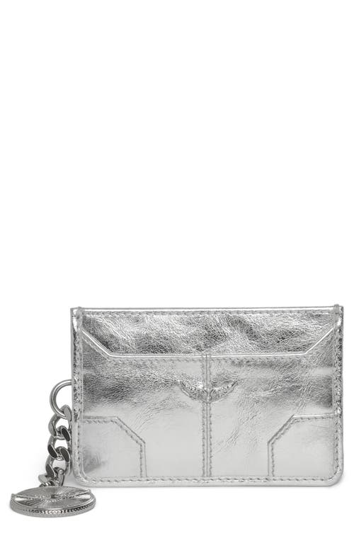 Zadig & Voltaire Sunny Pass Metallic Leather Card Case In Silver
