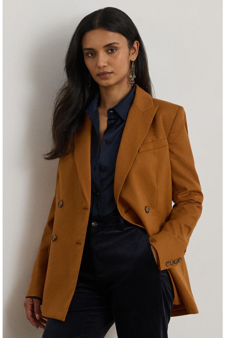 Double Breasted Wool Twill Blazer, Alternate, color, CINNAMON BARK