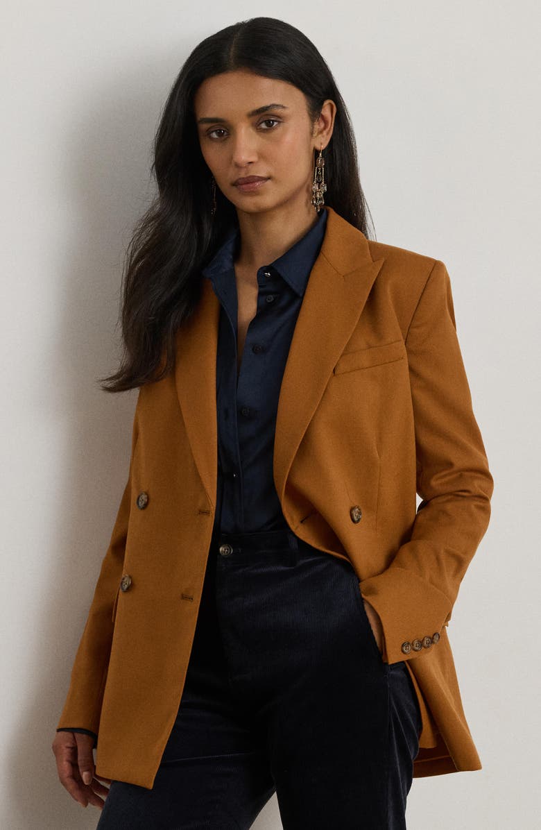 Lauren Ralph Lauren Double Breasted Wool Twill Blazer, Alternate, color, Cinnamon Bark