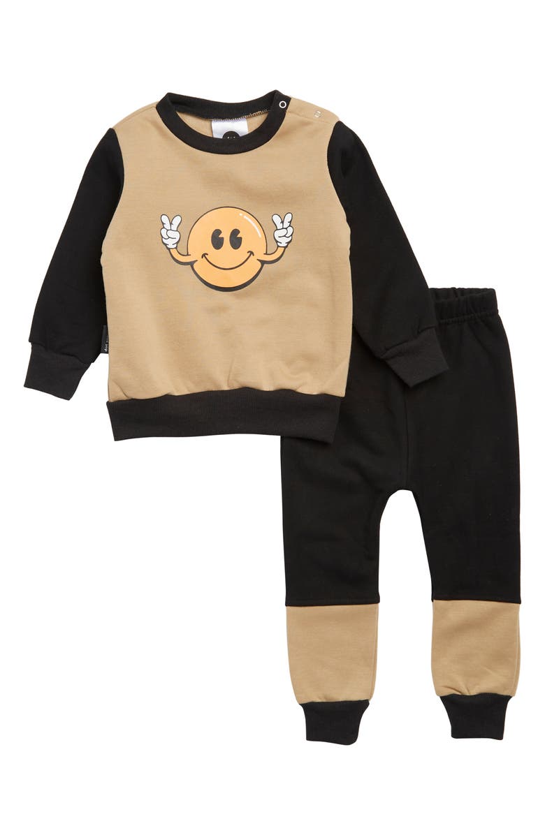 dot australia Smiley Sweatshirt & Sweatpants Set, Main, color, 
