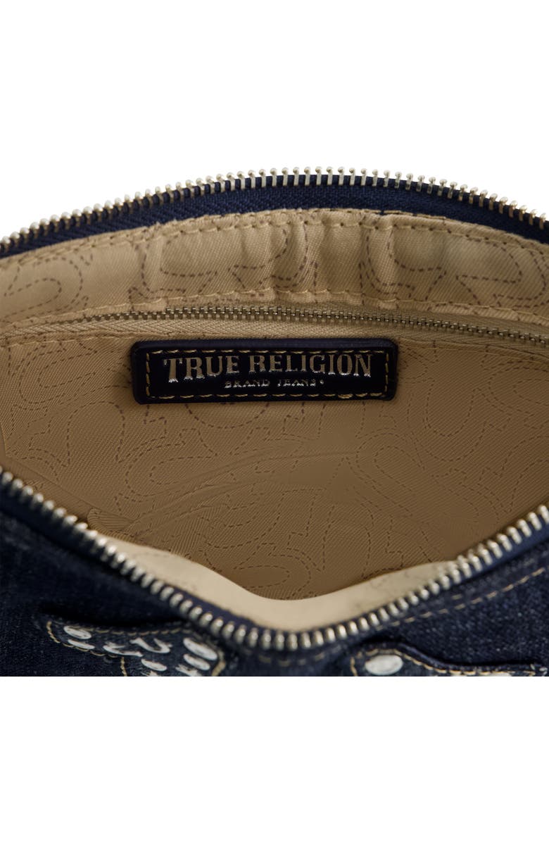 True Religion Studded Horseshoe Denim shoulder bag, Alternate, color, Denim