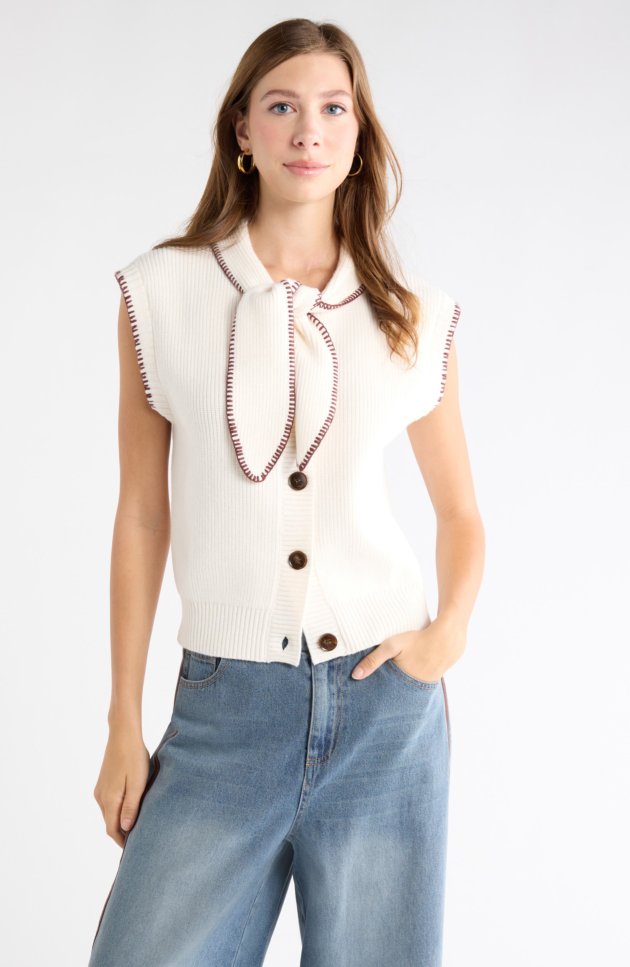 Tie Neck Sweater Vest