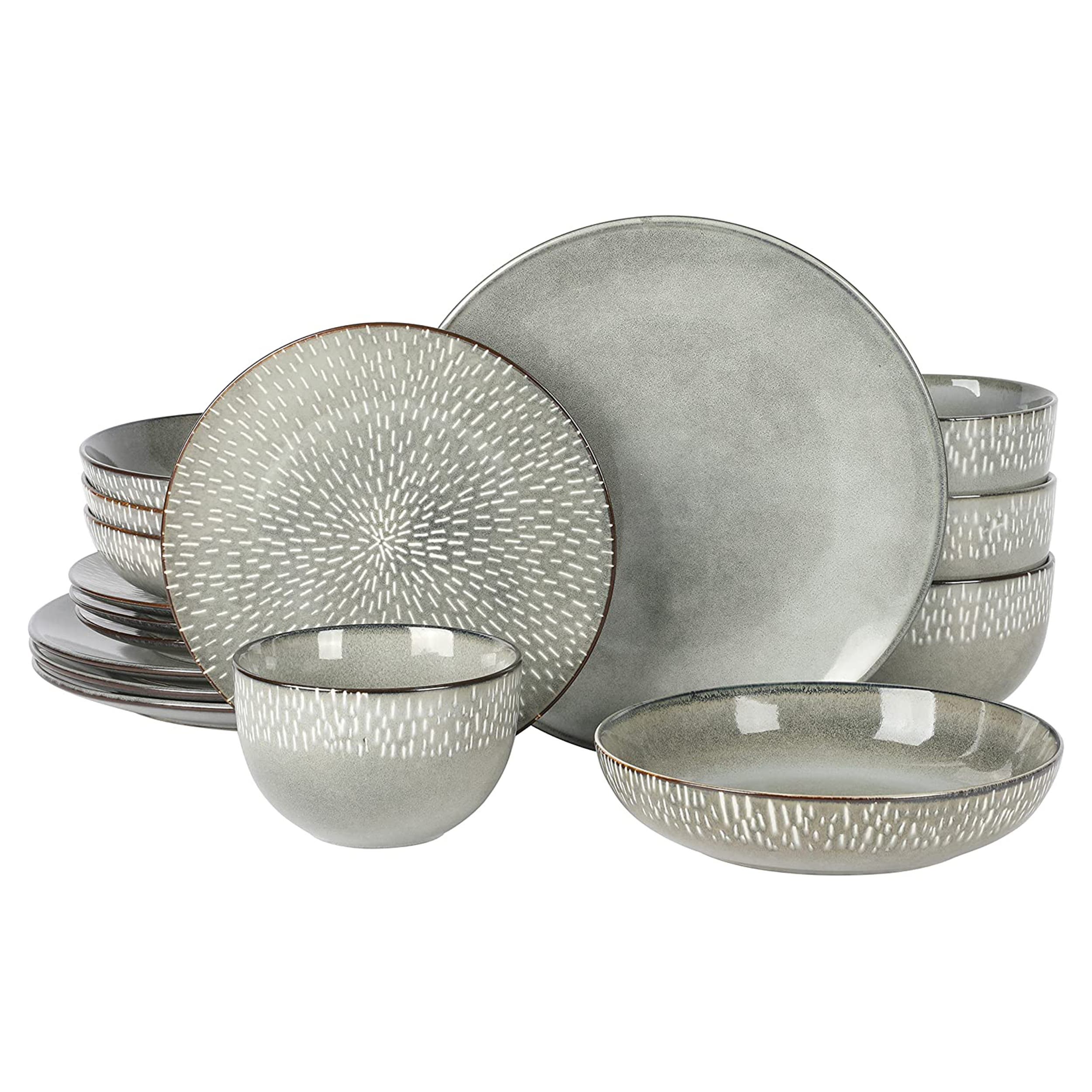 Gibson Elite Matisse 16 Piece Stoneware Dinnerware Set with Reactive Glaze - Grey