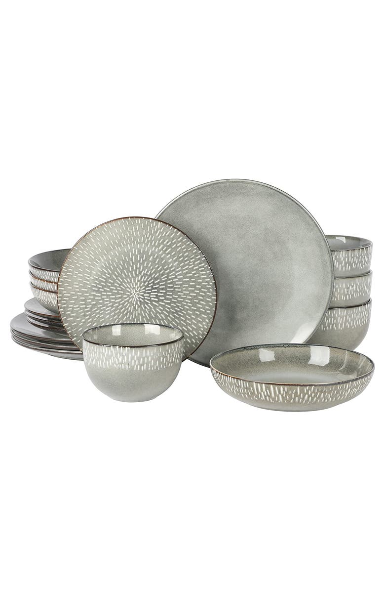Gibson Elite Matisse 16 Piece Stoneware Dinnerware Set with Reactive Glaze, Main, color, Grey