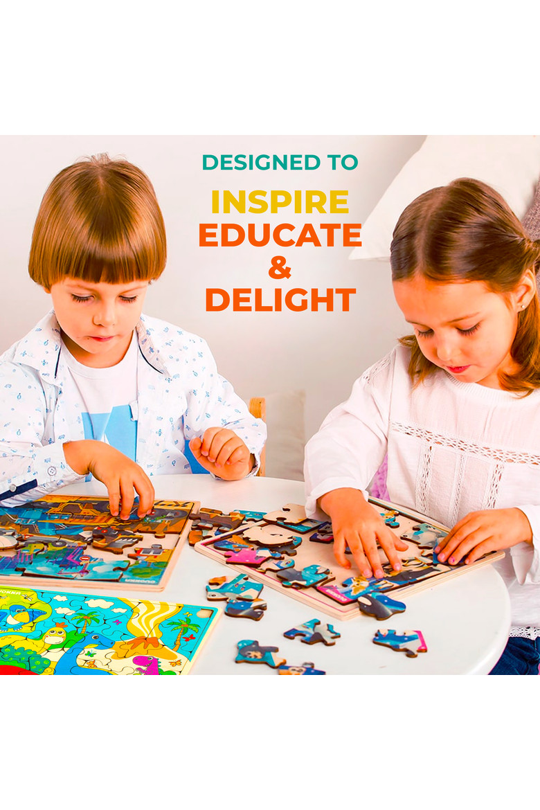 Kids Wooden Puzzles - 28-Piece Jigsaw Puzzles, Alternate, color, Dino