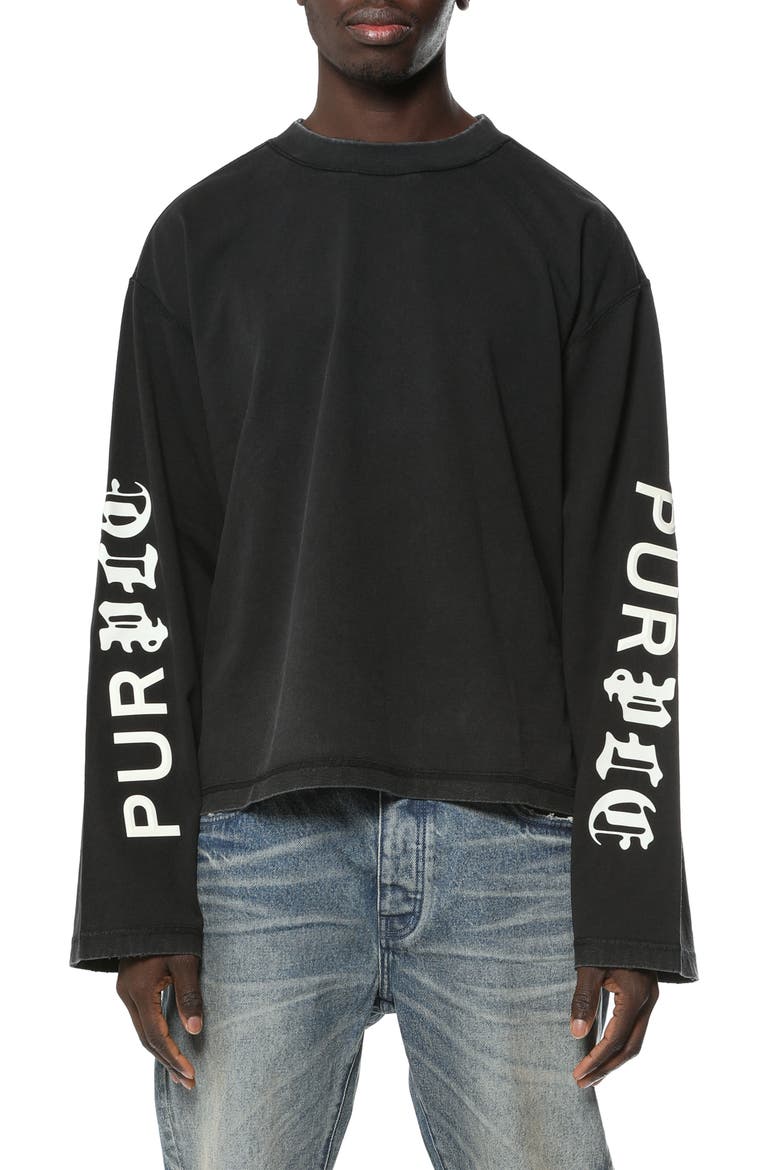 Crop Wide Long Sleeve Graphic T-Shirt, Main, color, BLACK