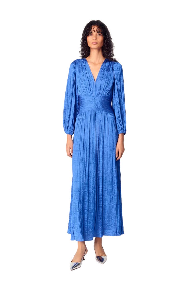 maje Pleated satin maxi dress, Main, color, 